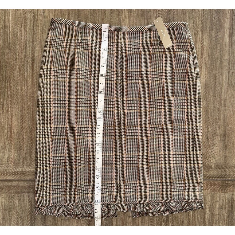 NWT J. Crew Classic Ruffle Trim Glen Plaid 100% Wool Midi Skirt Chic Size 8 NEW - Picture 11 of 16